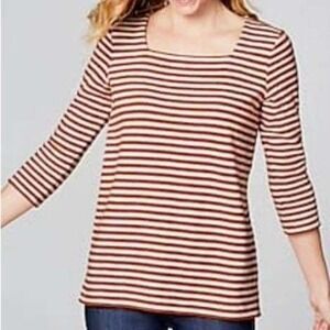 NWT J.JILL Striped Cotton Top Shirt Women's Large‎ Square Neck Casual Basic